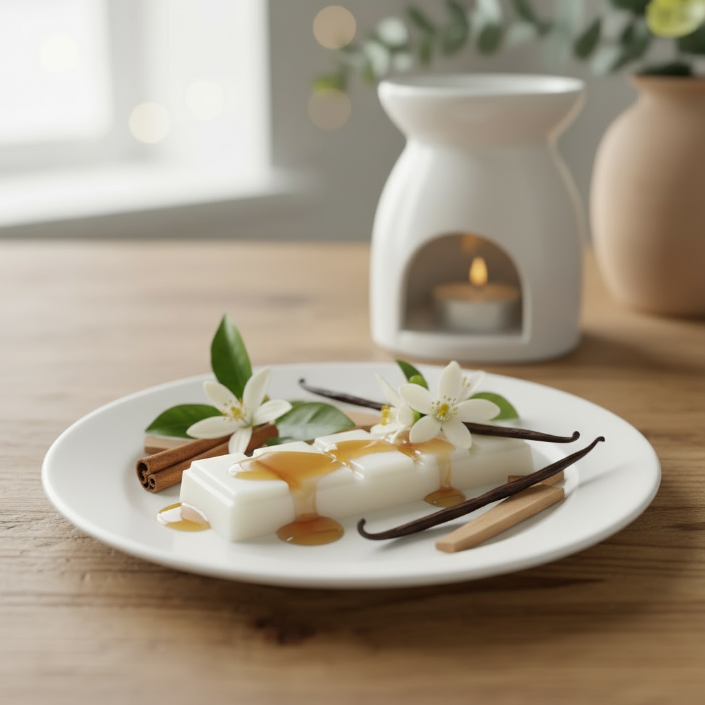 White Plate with Orange Blossoms and Maple