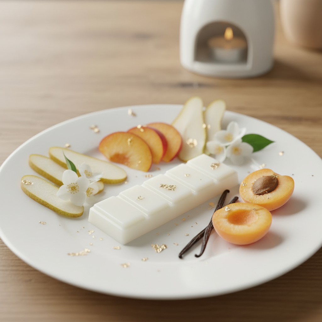 White Plate with Sliced Fruits and Gold